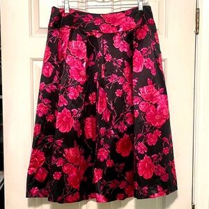 Talbots Black and Pink Floral A-Line Skirt